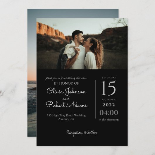 Minimalistisch Black White Photo Weddenschap Kaart (Voorkant / Achterkant)