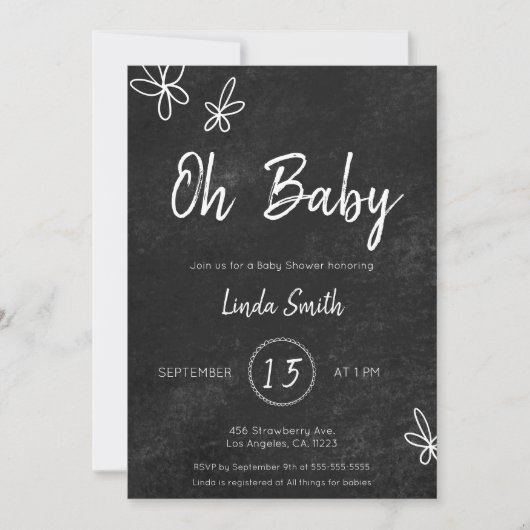 Minimalistisch Blackboard Floral neutraal Baby sho Kaart (Voorkant)