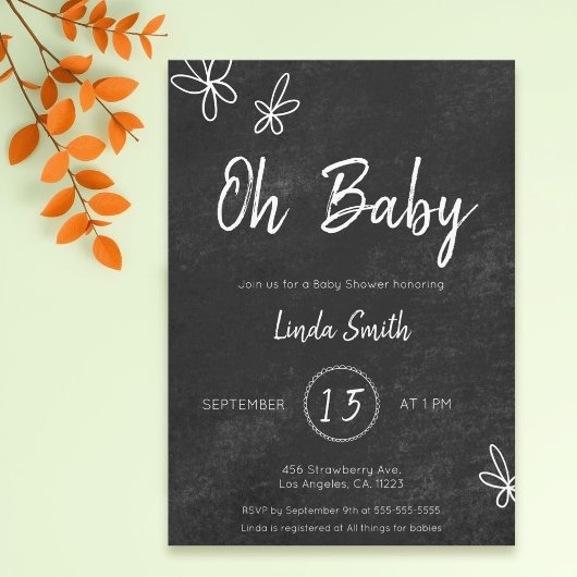 Minimalistisch Blackboard Floral neutraal Baby sho Kaart