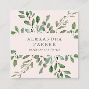 Minimalistisch blad   Blush Pink Vierkante Visitekaartje