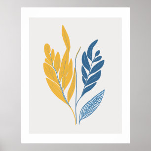Minimalistisch blad Illustratie in blauw & geel Poster