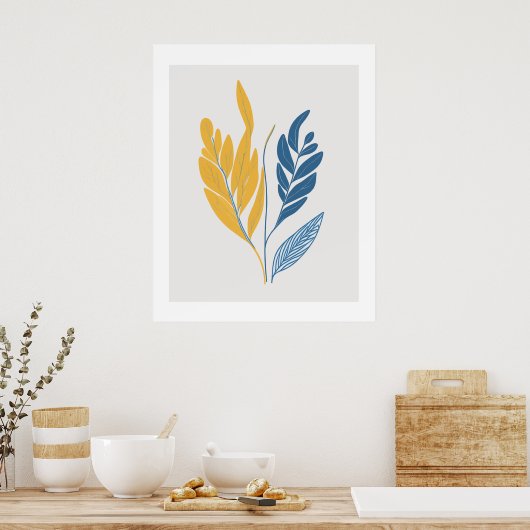 Minimalistisch blad Illustratie in blauw & geel Poster (Keuken)