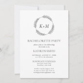 Minimalistisch blad krans monogram vrijgezellenfee kaart (Voorkant)