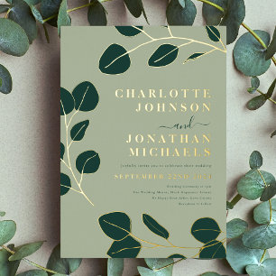 Minimalistisch blad Modern stijlvol groen en goud Folie Uitnodiging