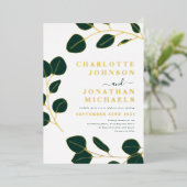 Minimalistisch blad Stijlvol donkergroen en goud Folie Uitnodiging (Staand Voorkant)