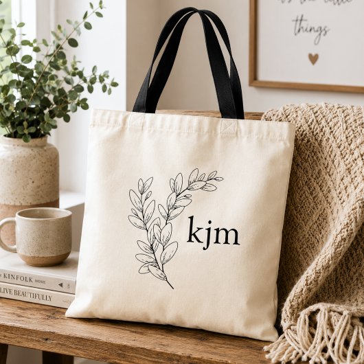 Minimalistisch bladmonogram tote bag