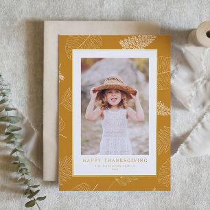 Minimalistisch bladpatroon Gelukkig Thanksgiving-f Folie Feestdagen Briefkaart
