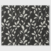 Minimalistisch bladpatroon op zwart cadeaupapier (Vlak)