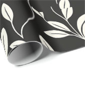 Minimalistisch bladpatroon op zwart cadeaupapier (Rol Hoek)