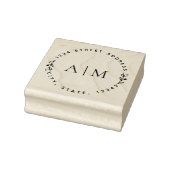 Minimalistisch bladwerk koppel initials ronde adre rubberstempel (Stempel)