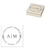 Minimalistisch bladwerk koppel initials ronde adre rubberstempel (Gestempeld)