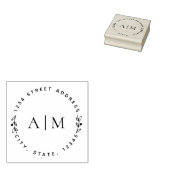 Minimalistisch bladwerk koppel initials ronde adre rubberstempel (Gestempeld)
