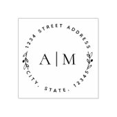 Minimalistisch bladwerk koppel initials ronde adre rubberstempel (Afrduk)
