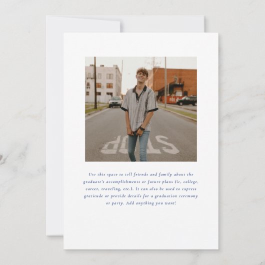 Minimalistisch blauw 2025 foto Afstuderen Aankondiging (Achterkant)