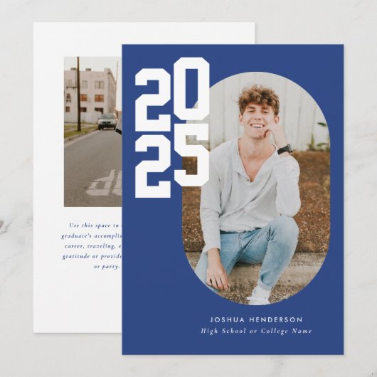 Minimalistisch blauw 2025 foto Afstuderen Aankondiging (Voorkant / Achterkant)
