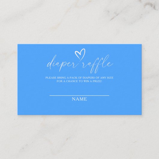 Minimalistisch blauw baby shower luier loterij tic informatiekaartje (Voorkant)