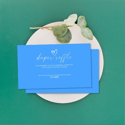 Minimalistisch blauw baby shower luier loterij tic informatiekaartje
