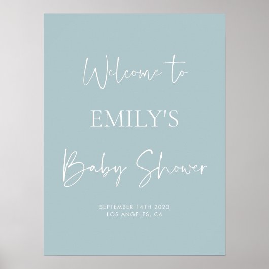 Minimalistisch blauw Baby shower Welkomstteken Poster (Voorkant)