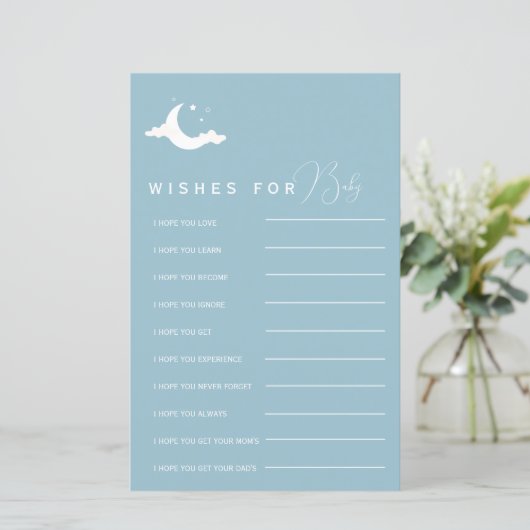 Minimalistisch blauw Baby shower wensen voor Baby  (Staand voorkant)