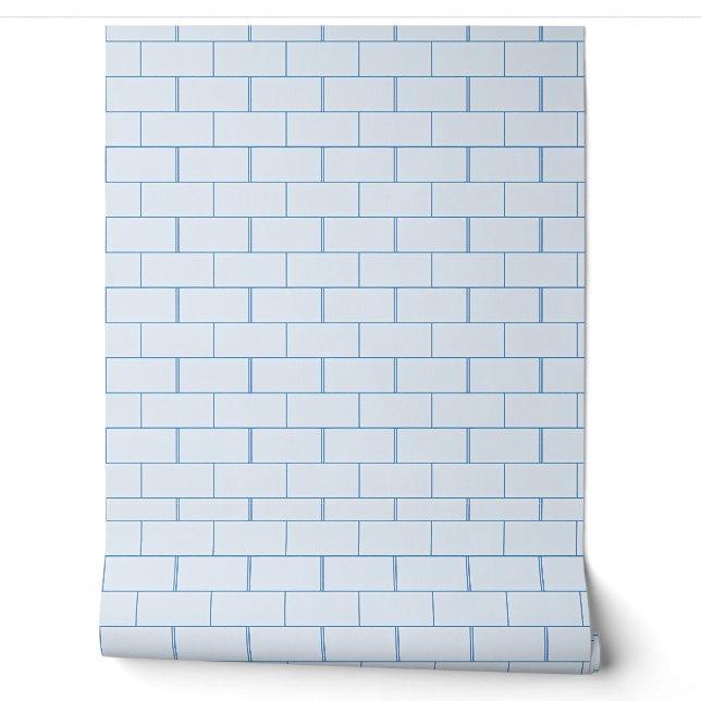 Minimalistisch blauw bakstenen patroon ontwerp behang (Afrollen)