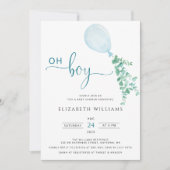 Minimalistisch blauw ballon Eucalyptus Boy Baby sh Kaart (Voorkant)