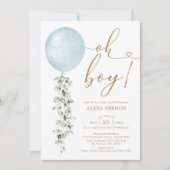 Minimalistisch blauw ballon Eucalyptus Boy Baby sh Kaart (Voorkant)