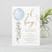 Minimalistisch blauw ballon Eucalyptus Boy Baby sh Kaart (Staand voorkant)