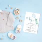 Minimalistisch blauw ballon Eucalyptus Boy Baby sh Kaart