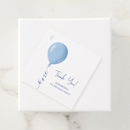 Minimalistisch Blauw Ballon Jongen 1e Verjaardag Bedankjes Labels (In situ)