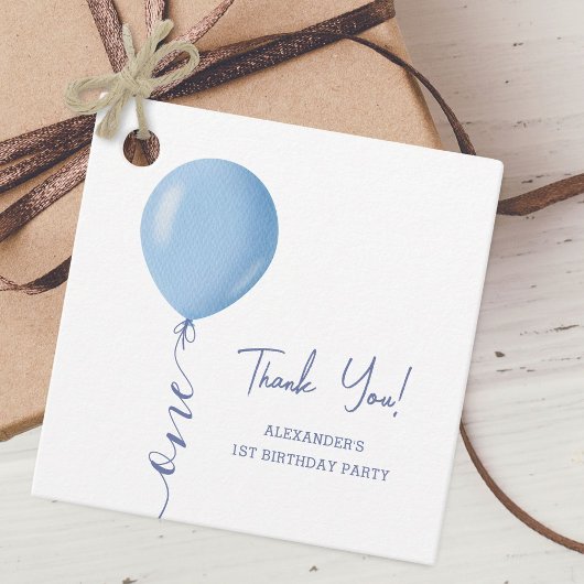 Minimalistisch Blauw Ballon Jongen 1e Verjaardag Bedankjes Labels