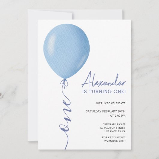 Minimalistisch Blauw Ballon Jongen 1e Verjaardag Kaart (Voorkant)
