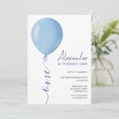 Minimalistisch Blauw Ballon Jongen 1e Verjaardag Kaart (Staand voorkant)