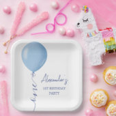 Minimalistisch Blauw Ballon Jongen 1e Verjaardag Papieren Bordje (Feest)