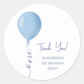 Minimalistisch Blauw Ballon Jongen 1e Verjaardagsf Ronde Sticker (Voorkant)