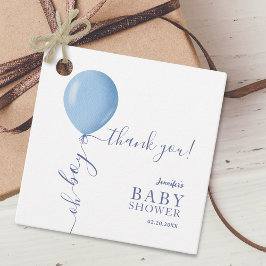Minimalistisch blauw ballon Oh Boy Baby shower Bedankjes Labels