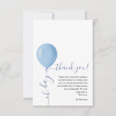 Minimalistisch blauw ballon Oh Boy Baby shower Bedankkaart (Voorkant)