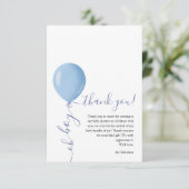 Minimalistisch blauw ballon Oh Boy Baby shower Bedankkaart (Staand voorkant)