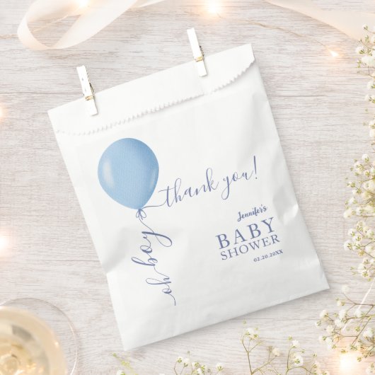 Minimalistisch blauw ballon Oh Boy Baby shower Bedankzakje (Geknipt)