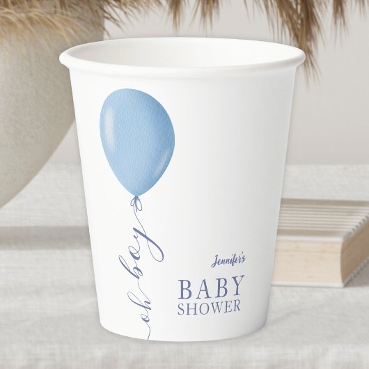 Minimalistisch blauw ballon Oh Boy Baby shower Papieren Bekers