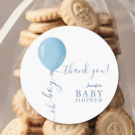 Minimalistisch blauw ballon Oh Boy Baby shower Ronde Sticker