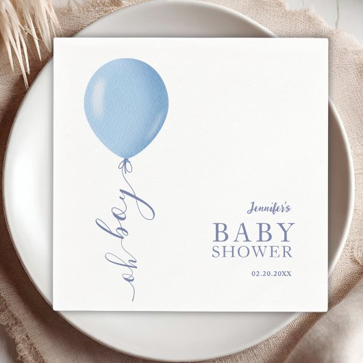 Minimalistisch blauw ballon Oh Boy Baby shower Servet