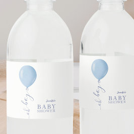 Minimalistisch blauw ballon Oh Boy Baby shower Waterfles Etiket