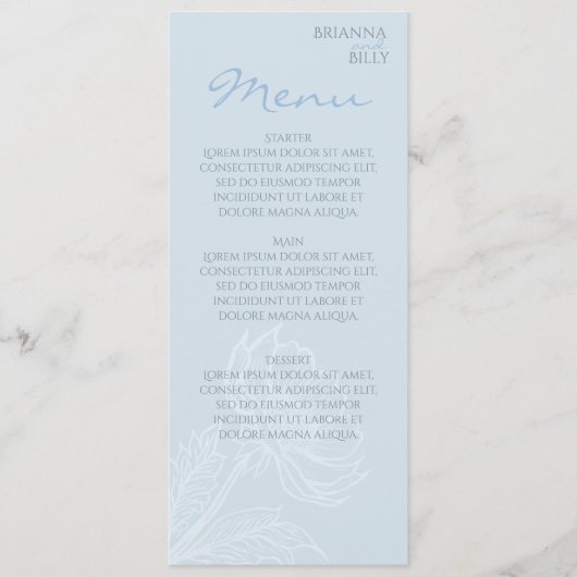 Minimalistisch Blauw Bloemen Flat Menu (Voorkant)