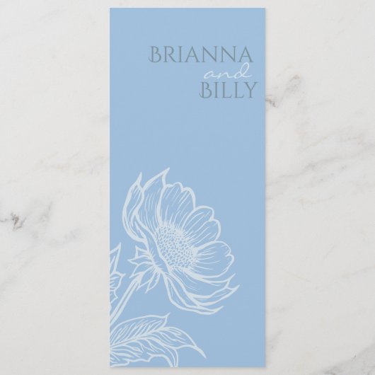 Minimalistisch Blauw Bloemen Flat Menu (Achterkant)