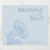 Minimalistisch blauw bloemen mousserende wijn labe sparkling wijnetiket (Enkel label)