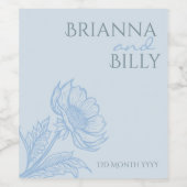 Minimalistisch Blauw Bloemen Wijn Label Etiket (Enkel label)