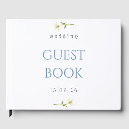 Minimalistisch Blauw Bloemend Huwelijksgastenboek Gastenboek