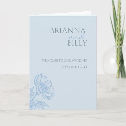 Minimalistisch blauw bloemig gevouwen bruiloft pro programma (Voorkant)