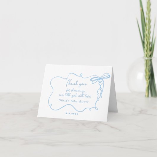 Minimalistisch blauw boog golvend baby shower dank bedankkaart (Voorkant)
