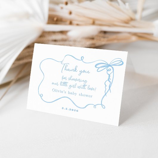 Minimalistisch blauw boog golvend baby shower dank bedankkaart